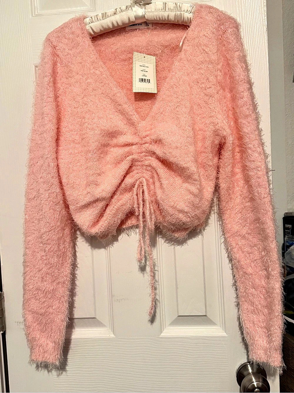 Society 212 Women's V-Neck Cropped Sweater Pink Large NWT